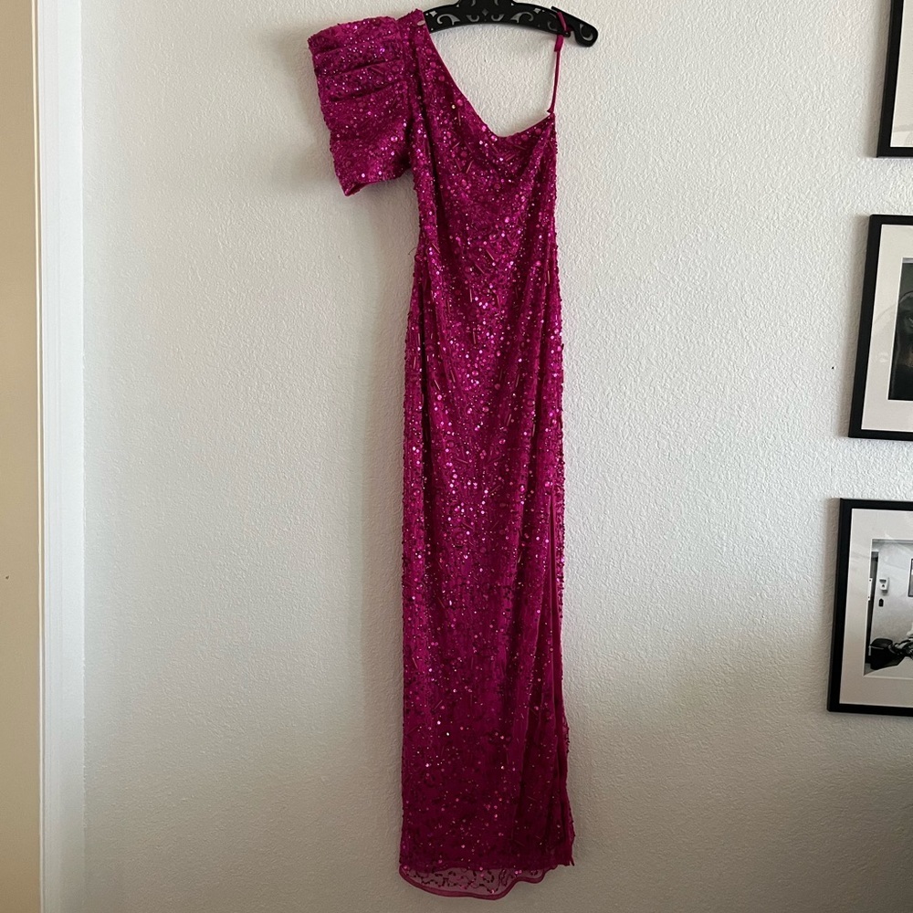 MacDuggal 10912 Elegant One-Shoulder Pink Dress - Picture 5 of 9